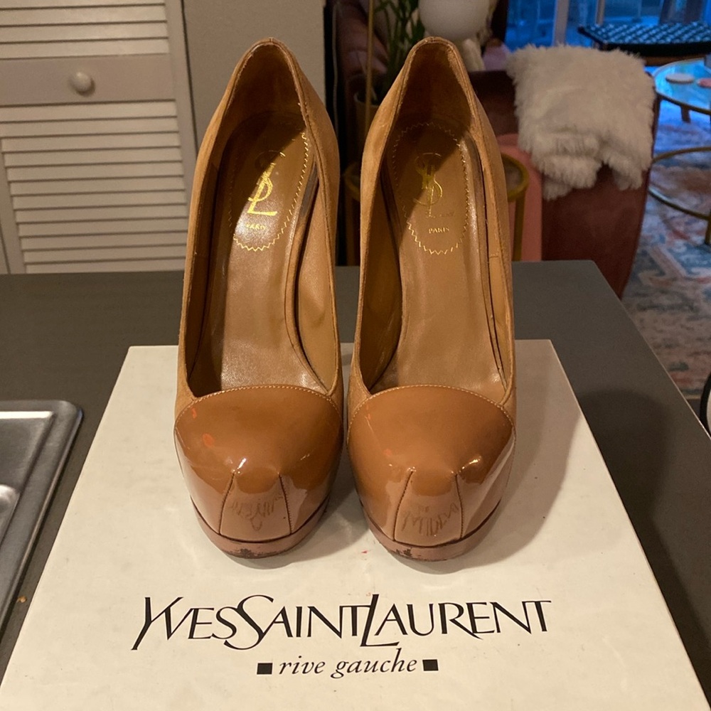 YSL Tan 5” Suede Heels